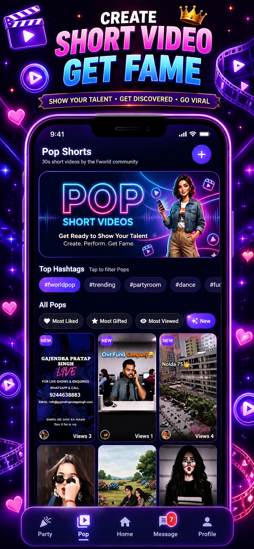 Fworld Live app screenshot showing live audio rooms